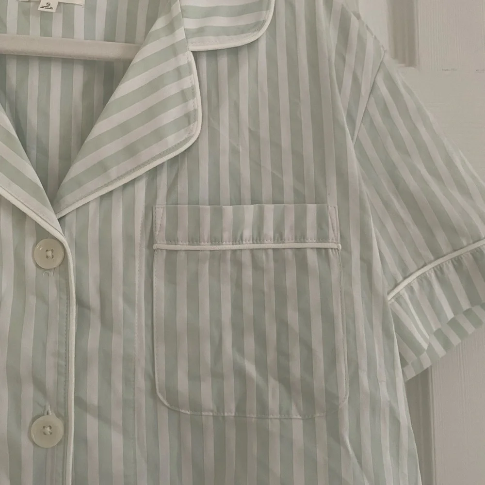BEDHEAD Striped Classic Organic Cotton Lounge Pajama Set Mint Green Beach - Picture 4 of 9